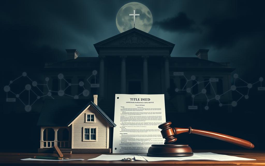 A High-Resolution Image Depicting The Legal Ownership Types Of An Inherited Property. The Foreground Showcases The Key Elements - A Family Home, A Title Deed, And A Gavel Symbolizing The Legal Process. The Middle Ground Features A Complex Network Of Legal Documents, Contracts, And Statutes, Representing The Intricate Legal Landscape. The Background Is A Dimly Lit, Imposing Courthouse, Casting A Somber Atmosphere, Alluding To The Potential Disputes And Challenges That Can Arise In Such Situations. The Overall Scene Conveys A Sense Of Gravity, Highlighting The Importance Of Understanding The Legal Complexities When Dealing With An Inherited Property.